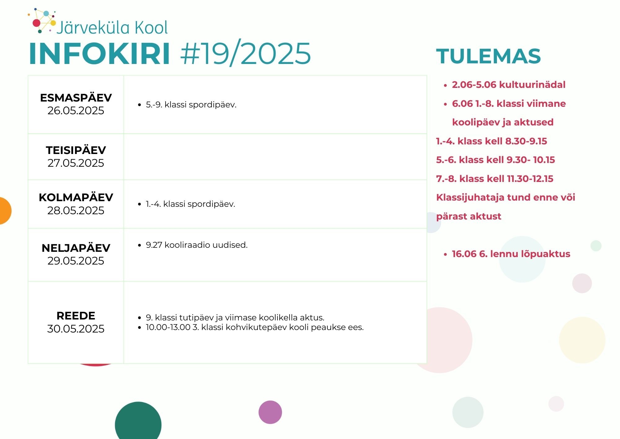 Järveküla Kooli infokiri #19/2025